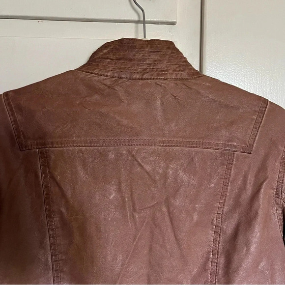 Max Jeans Brown Faux Leather Moto Jacket Size Large - Picture 7 of 12
